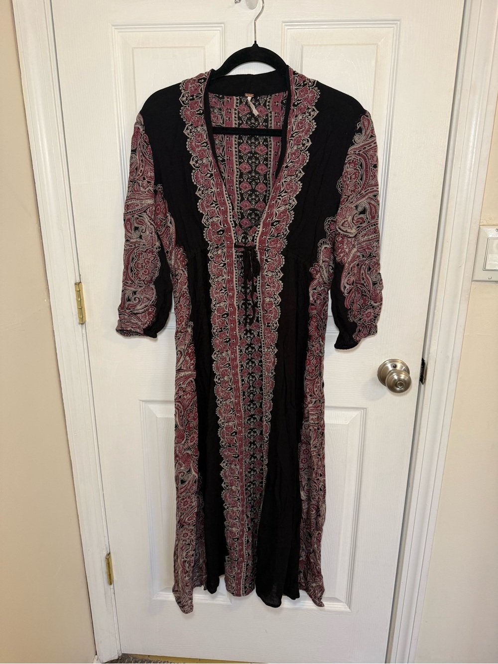 Free People Boho 3/4 Sleeve Midi Dress in Black and Mauve